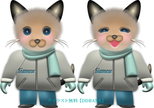冬服を着たシャム猫の男の子のイラスト