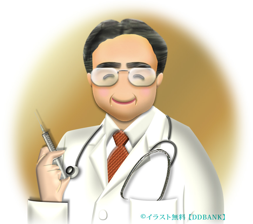 注射器を持つ眼鏡の医師のイラスト