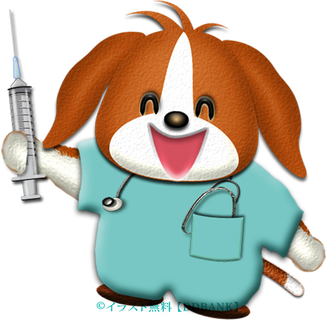 注射器を持った犬ドクターのイラスト