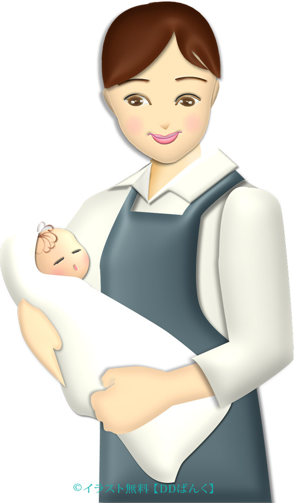 新生児を抱く助産師さんのイラスト