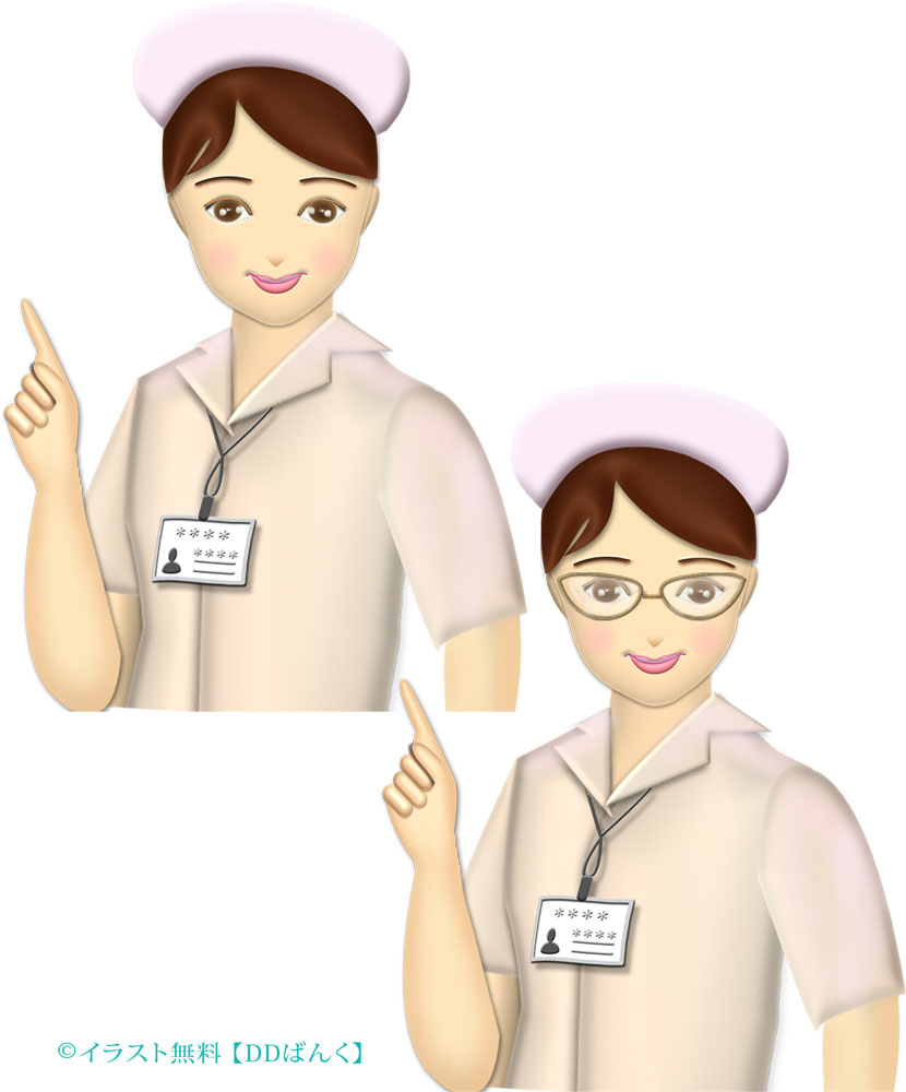 チェックポイントを指す看護士（看護婦さん）のイラスト