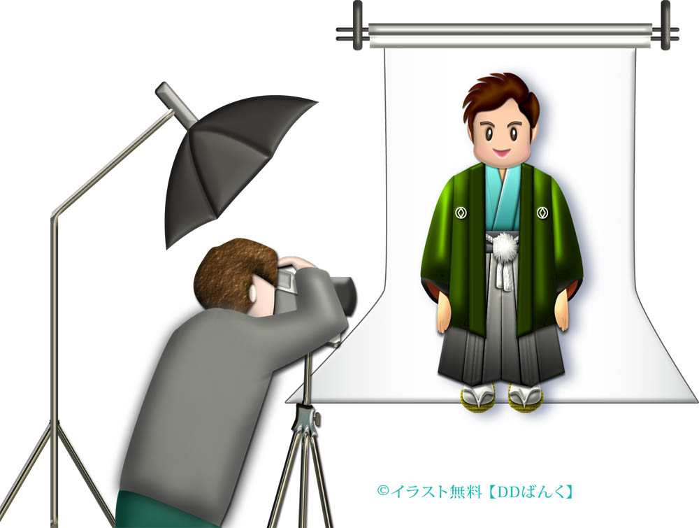 羽織袴で成人式の前撮り（カメラマン付き）のイラスト