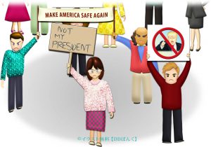トランプ大統領就任へのデモ行進のイラスト