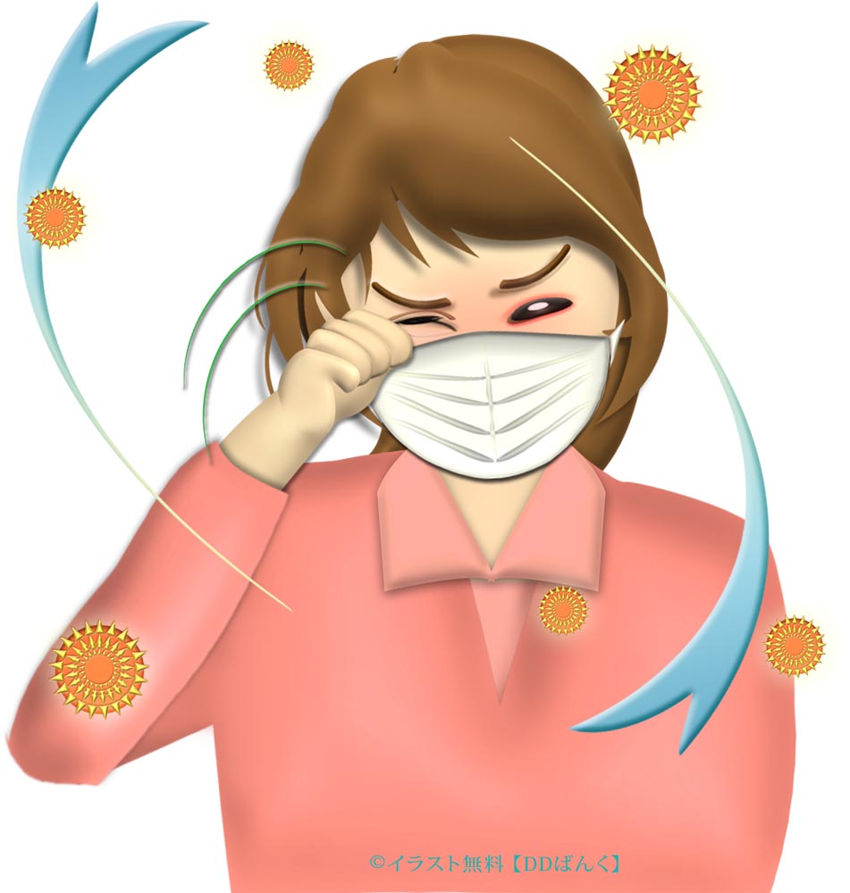花粉症で目がかゆい女性のイラスト