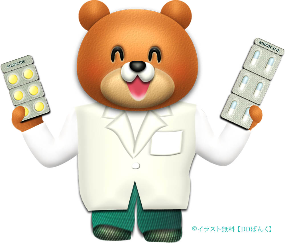 薬を持つ薬剤師のクマのイラスト