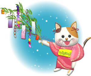 笹飾りを持つ猫のイラスト