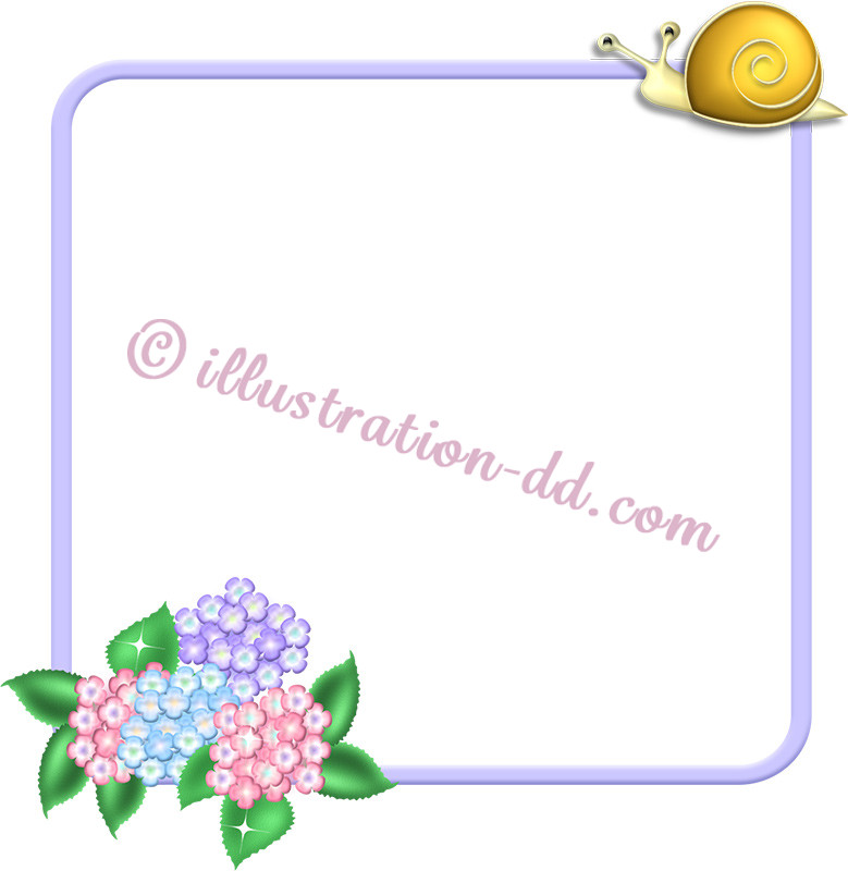 梅雨の飾り枠（紫陽花とかたつむり）のイラスト