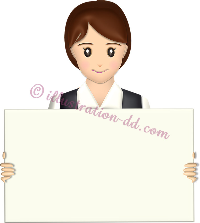 白紙のボードを持つ事務の女性のイラスト