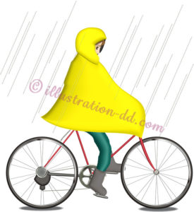 雨の日にポンチョで自転車のイラスト