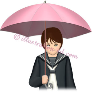 泣きながら傘をさす女子高生のイラスト