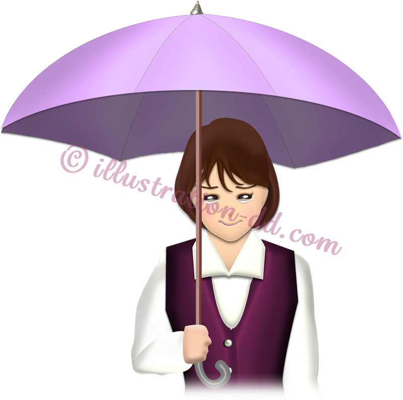 泣きながら傘をさす女性のイラスト