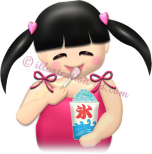 かき氷を食べる女の子のイラスト