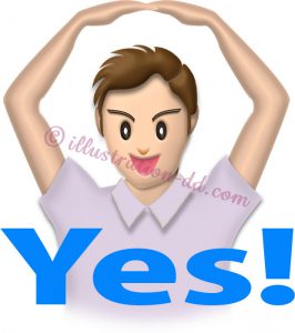 「YES!」を意思表示する男性のイラスト