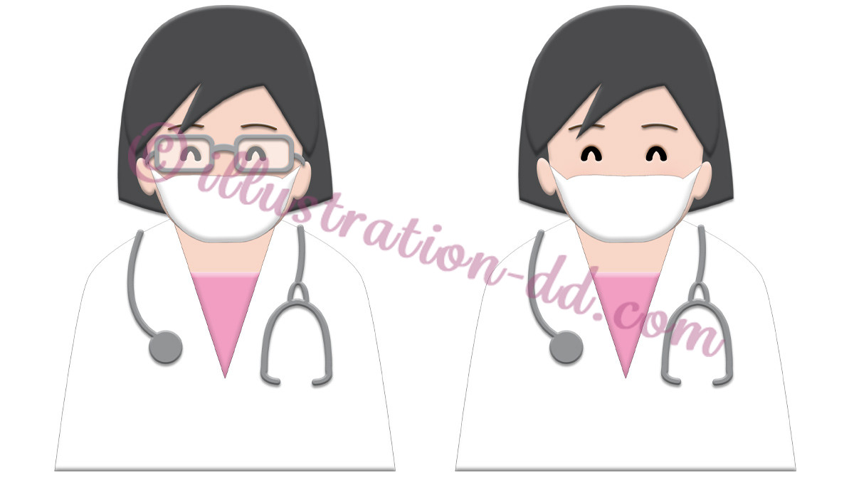 マスクをした簡単シンプルな女性医師のイラスト
