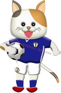 サッカーボールを抱える猫の選手のイラスト
