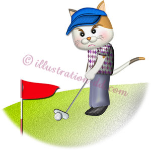 猫ゴルファーがパッティングするイラスト