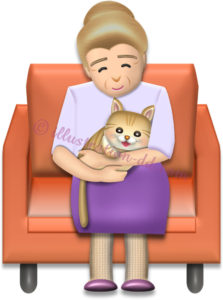 猫を抱っこするお婆さんのイラスト