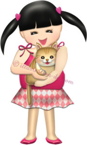 猫を抱っこする女の子のイラスト