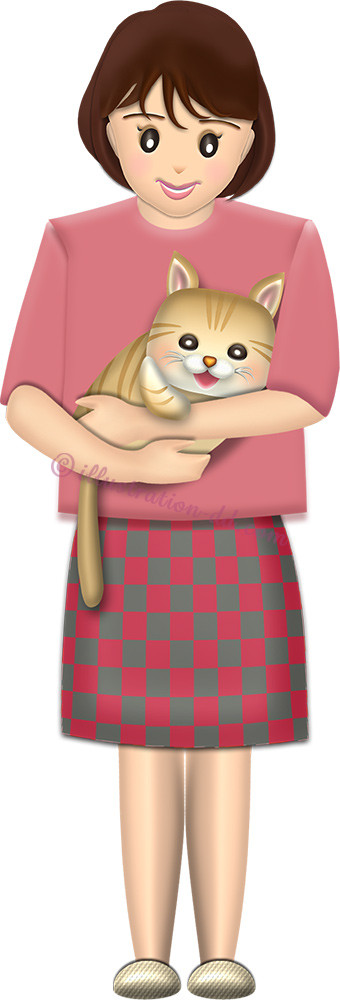 猫を抱く女性のイラスト