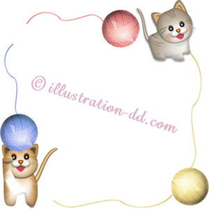 子猫と毛糸玉の飾り枠イラスト