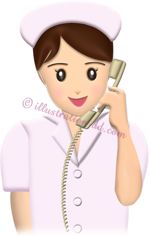 電話する看護婦（ナース）さんのイラスト