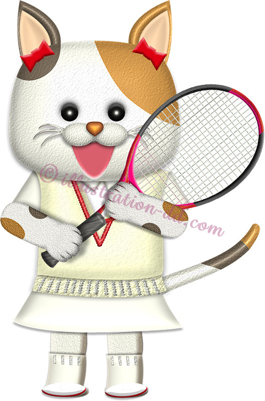 テニスラケットを持つ♀猫の選手のイラスト