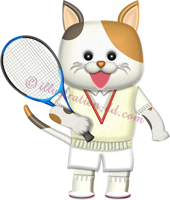 テニスラケットを持つ♂猫の選手のイラスト