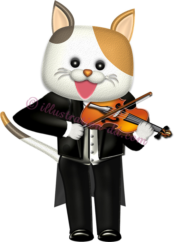 ヴァイオリンを弾く猫のイラスト