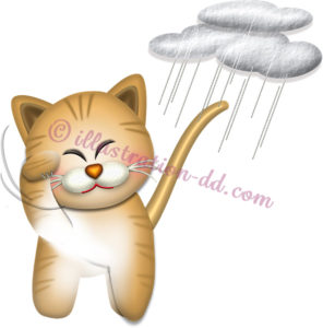 猫が顔を洗うと雨のイラスト