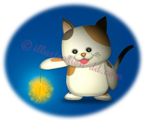 線香花火を持つ猫のイラスト