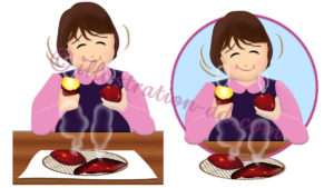 焼きイモを食べる女性のイラスト