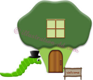 ブロッコリーのお家と青虫のイラスト
