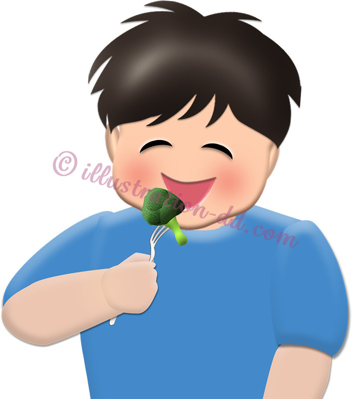 ブロッコリーを食べる男の子のイラスト