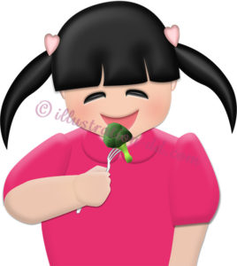 ブロッコリーを食べる女の子のイラスト