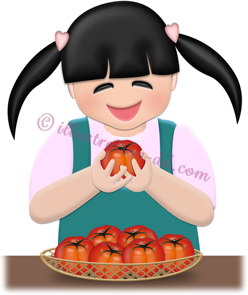 トマトを持つ女の子のイラスト