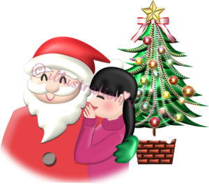 サンタにお願いする女の子のイラスト