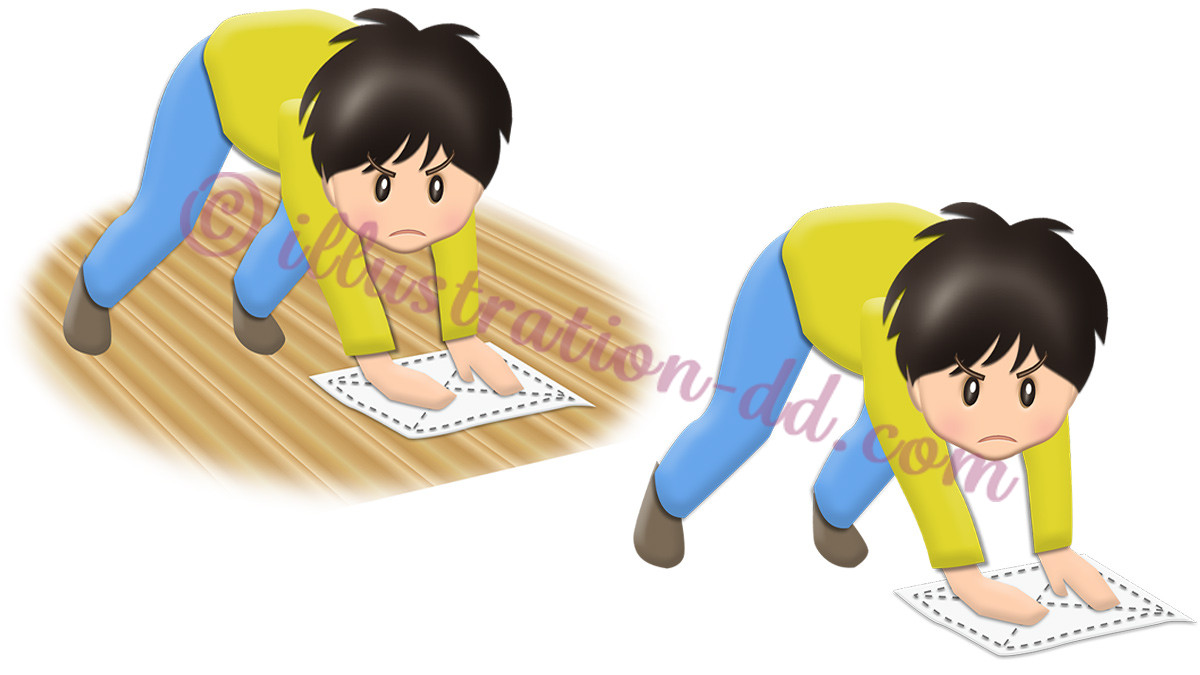 床掃除（ぞうきん掛け）する男の子のイラスト