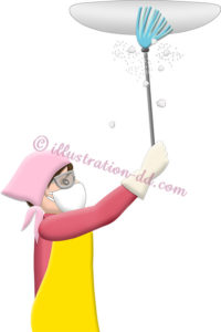 電気の傘のホコリを取る女性のイラスト