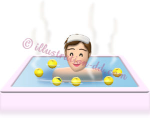 ゆず湯に入る男性のイラスト
