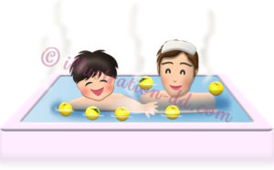 ゆず湯に入るパパと男の子のイラスト