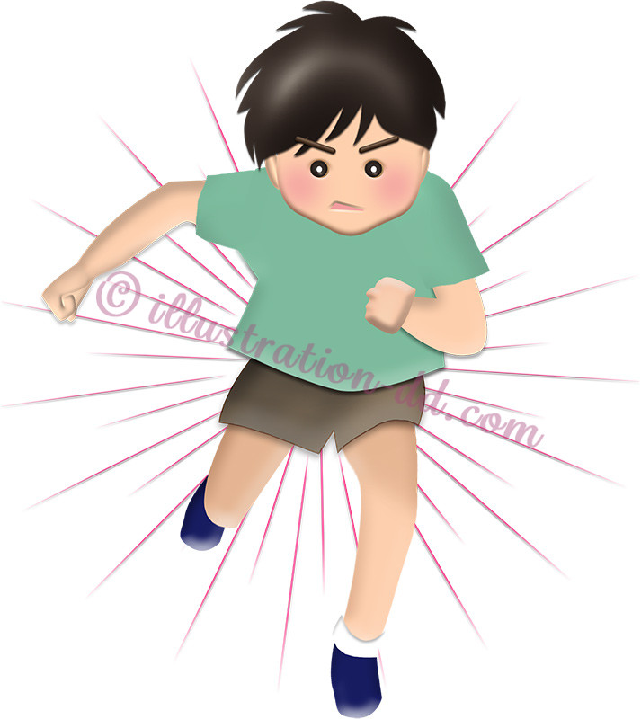 ダッシュで走る男の子（正面・半袖）のイラスト