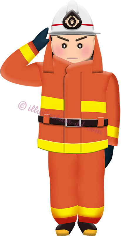 敬礼する消防士のイラスト