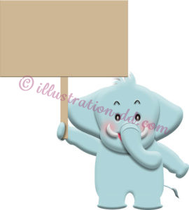 プラカードを持つ可愛いゾウのイラスト