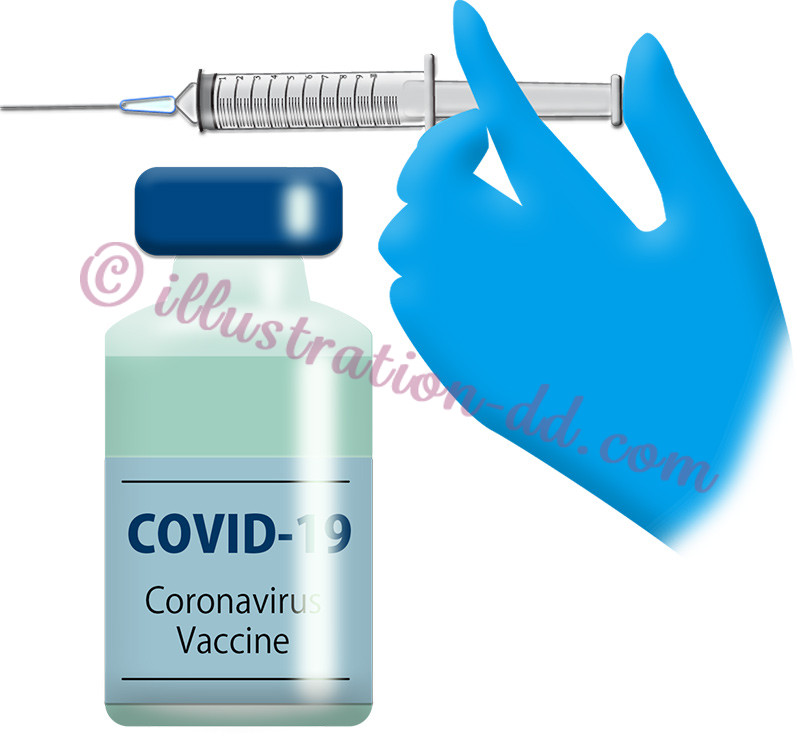 新型コロナ（COVID-19）ワクチンと注射器のイラスト