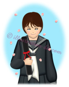 卒業証書を持って泣いてる女子高校生のイラスト