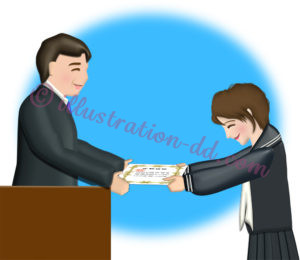 卒業証書を受け取るセーラー服の女の子のイラスト