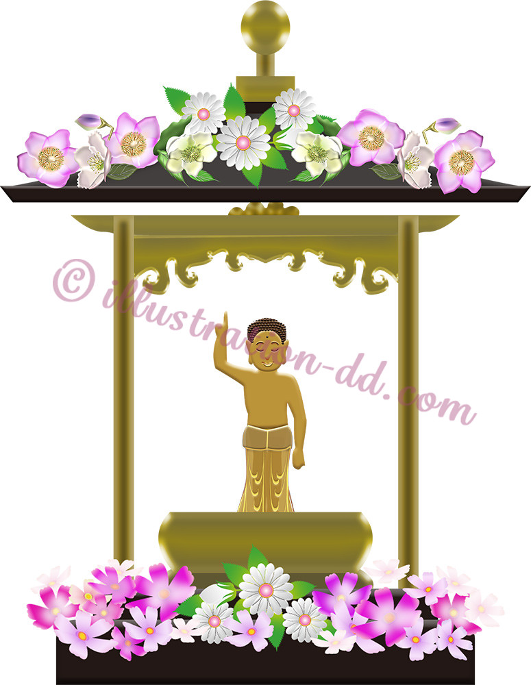 花祭り・潅仏会（かんぶつえ）の花御堂のイラスト