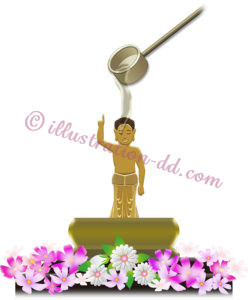 花祭りで仏像に甘茶のイラスト