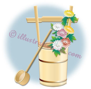 手桶（ておけ）と柄杓（ひしゃく）のイラスト