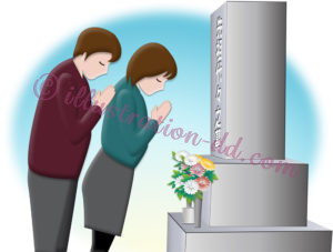 お墓参りのイラスト